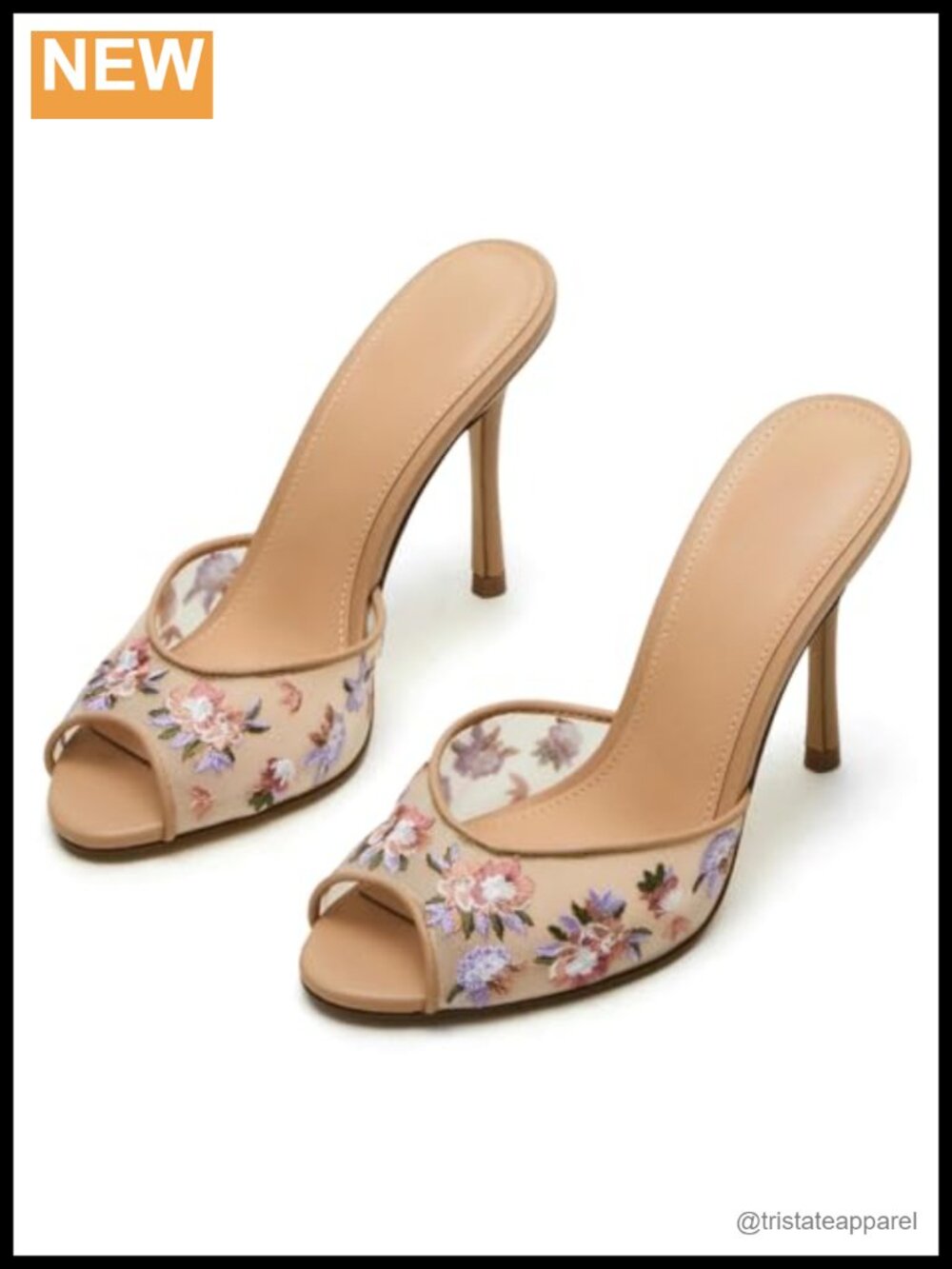 Mesh Heeled Sandals Peep Toe Mules Slip On Stiletto High Heels Dress Slide